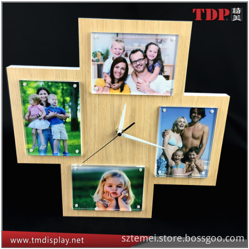 2016 new wood decorative wall clocks with photo frame wood crafts wall clocks wall clock with multi photo frame